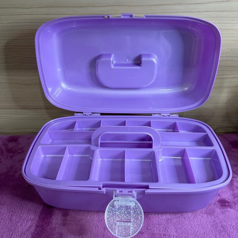 Horizon Group USA Purple Glitter Handle Makeup Case Organizer Storage Box